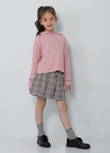 女童短版羅紋連帽T恤