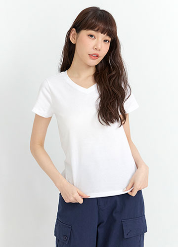 素色基本V領上衣