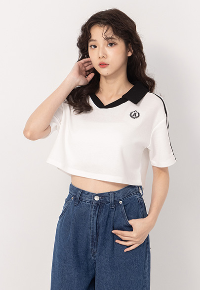華夫格拼色POLO衫