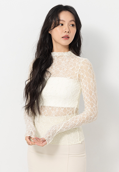 蕾絲網紗合身上衣