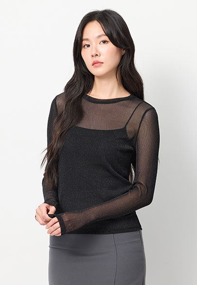 銀蔥網紗透膚上衣