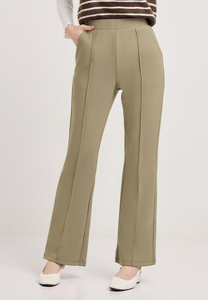 鬆緊中線喇叭褲