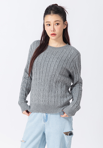 麻花圓領針織衫