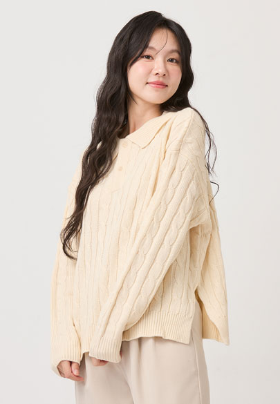 POLO領半開襟針織衫