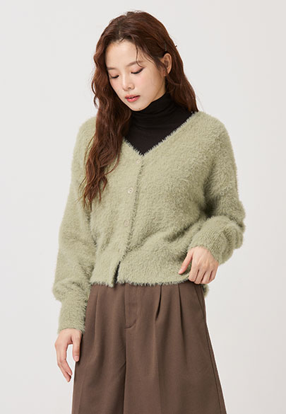 V領羽毛紗開襟外套