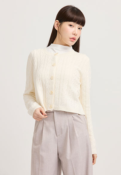 圓領麻花短版針織外套