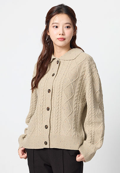 麻花開襟POLO領針織外套