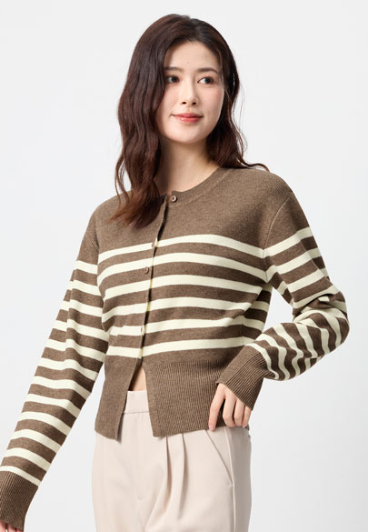 條紋圓領針織外套