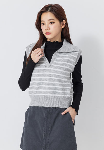 POLO領寬肩針織背心