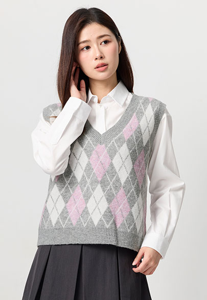 緹花寬肩V領針織背心