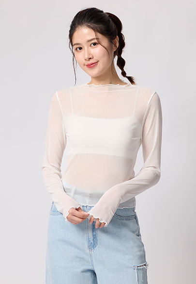 立領短版網紗上衣