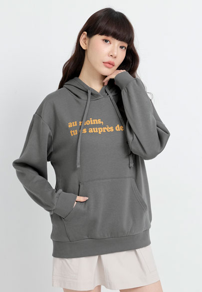 印字落肩內刷毛帽T