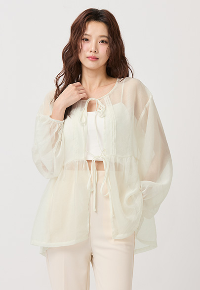 綁帶透膚襯衫