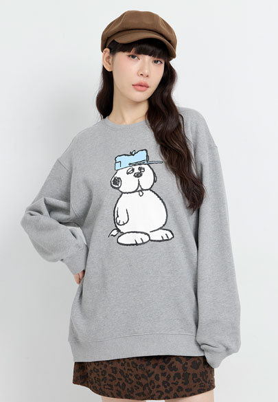 史努比落肩寬鬆刷毛大學T