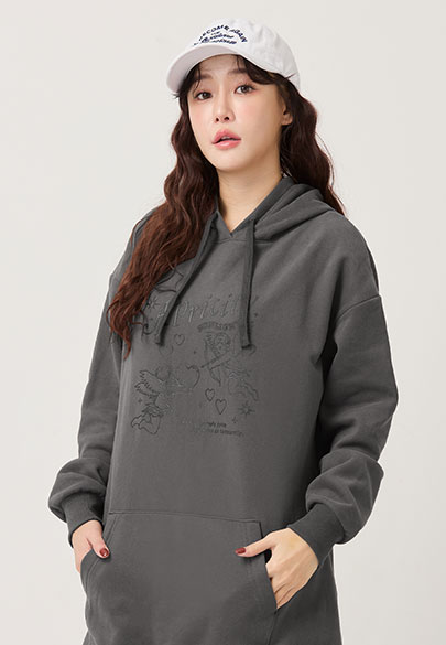 休閒連帽寬鬆刷毛洋裝