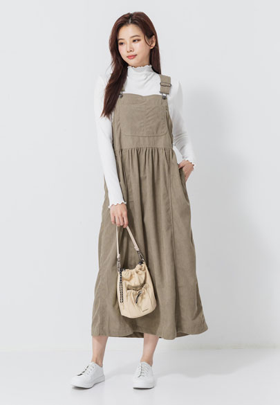 燈芯絨吊帶長裙