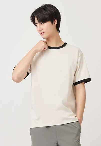 撞色落肩圓領神T