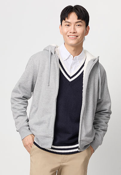 素色刷毛連帽外套