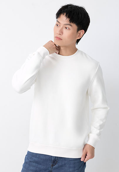 素色刷毛圓領大學T