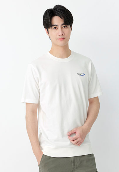 落肩左胸印字圓領T恤