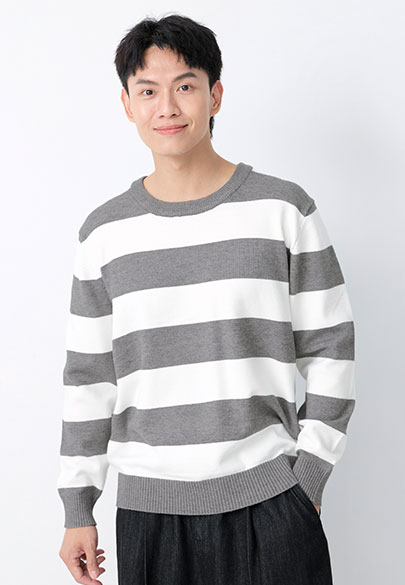 兔絨條紋圓領針織衫