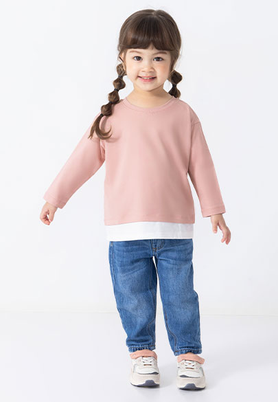 BABY素色假兩件T恤