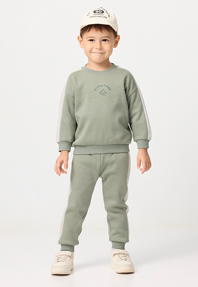 BABY韓風配條內刷毛大學T