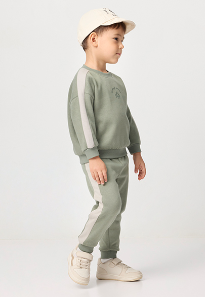 BABY內刷毛韓風配條休閒褲