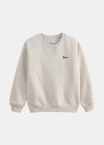 童素面圓領刷毛落肩大學T