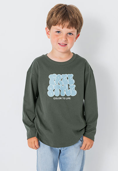 童泡泡文字落肩印花T恤