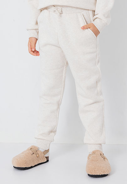 童素色刷毛縮口褲